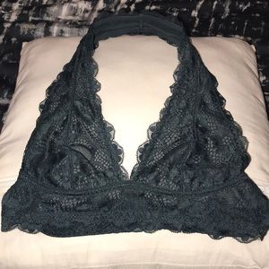 Free People Galloon Lace Halter Bra Dark Green XS